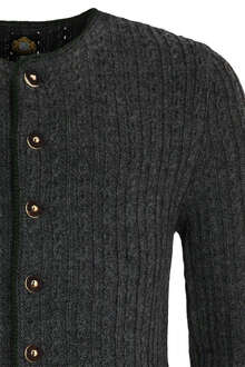 Trachten Herren Strickjacke mit Zopfmuster anthrazit