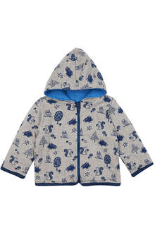 Wendejacke mit Kapuze Waldtiere Baby und Kleinkind indigoblau grau