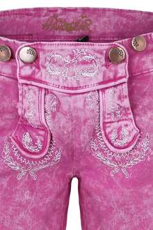 Mdchen Jeansshort in Lederhosenoptik pink