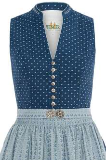 Dirndl hochgeschlossen mit Broschenschrze Blau