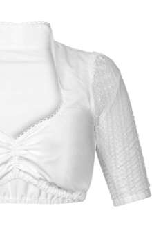 Dirndl Bluse Stehkragen dreiviertel  Arm mit Spitze weiss