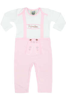 Babystrampler Lederhose rosa langarm