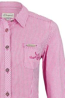 Damenbluse langarm mit Stickerei kariert pink