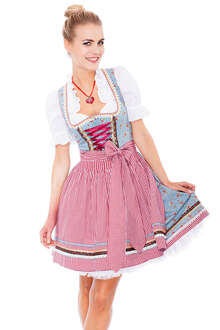 Krger Dirndl kurz hellblau rot Erdbeeren