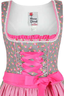 Damen Dirndl grau-pink mit Rosen