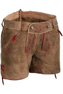 Lederhose Shorts hellbraun mit roter Stickerei