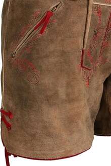 Lederhose Shorts hellbraun mit roter Stickerei