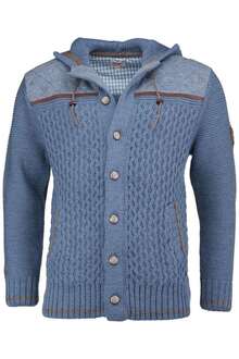 Strickjacke mit Muster und Kapuze hellblau