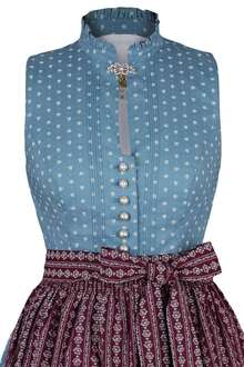 Stretch-Dirndl hochgeschlossen taubenblau