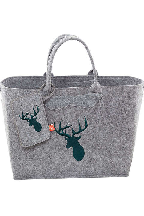 Trachten-Filztasche gro mit Handyetui hellgrau mit springendem Hirsch tanne