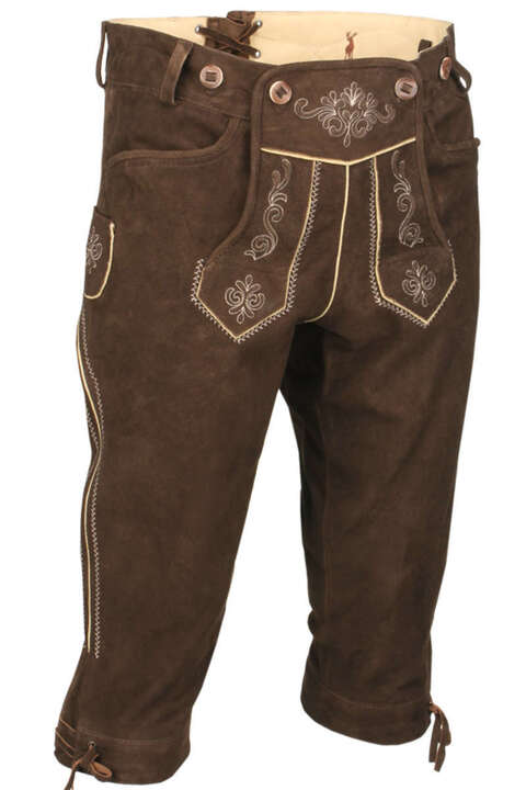 Kniebundlederhose Wildbock dunkelbraun