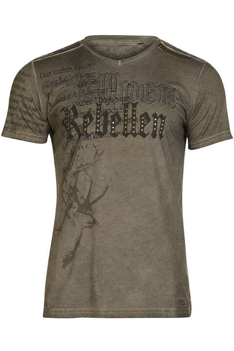Trachten T-Shirt V-Ausschnitt braun Alpen Rebellen
