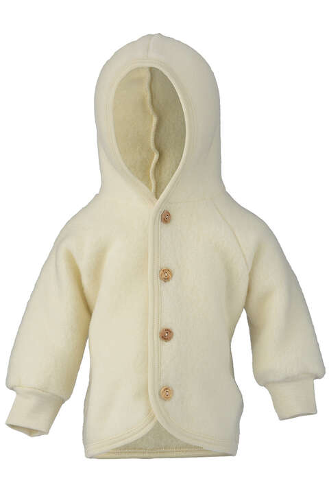 Baby-Jacke mit Kapuze aus Bio Schurwollfleece natur