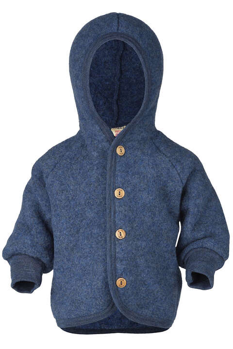 Baby-Jacke mit Kapuze aus Bio Schurwollfleece blau