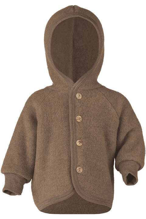 Baby-Jacke mit Kapuze aus Bio Schurwollfleece walnuss braun