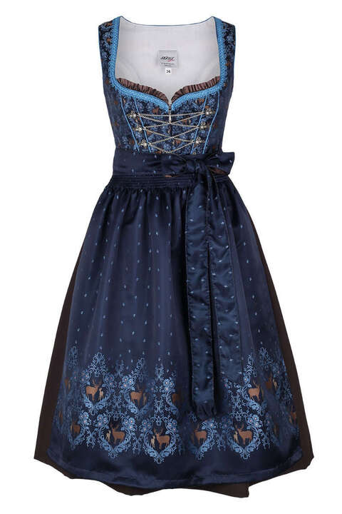 Dirndl blau festlich midi mit Hirschen