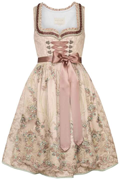 Dirndl Midi mit transparenter Schrze beige