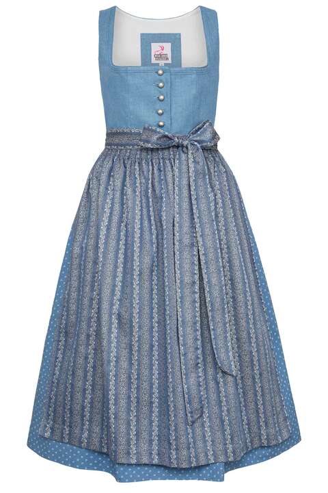 Leinendirndl Midi mit Blumenrankenmuster Blau