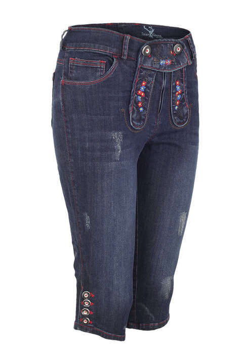 Damen Kniebund Jeans im Lederhosenlook