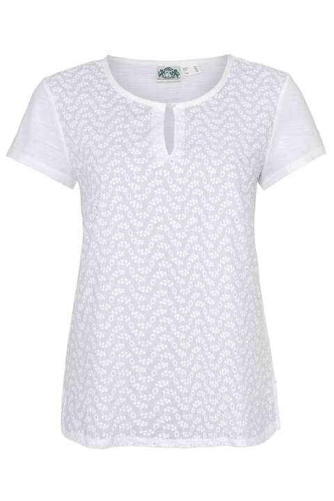 Damen T-Shirt mit floraler Lochmusterung wei