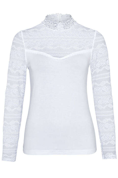 Damen Trachten-Longshirt mit Spitze und Stehkragen weiss