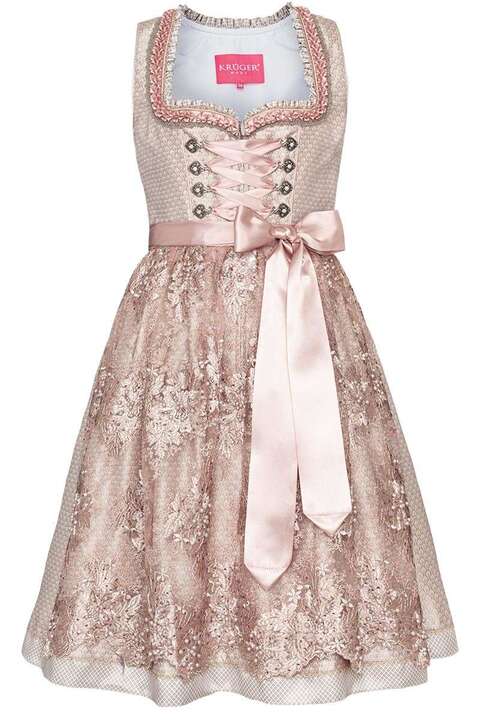 Mini Dirndl mit bestickter Schrze creme rosa