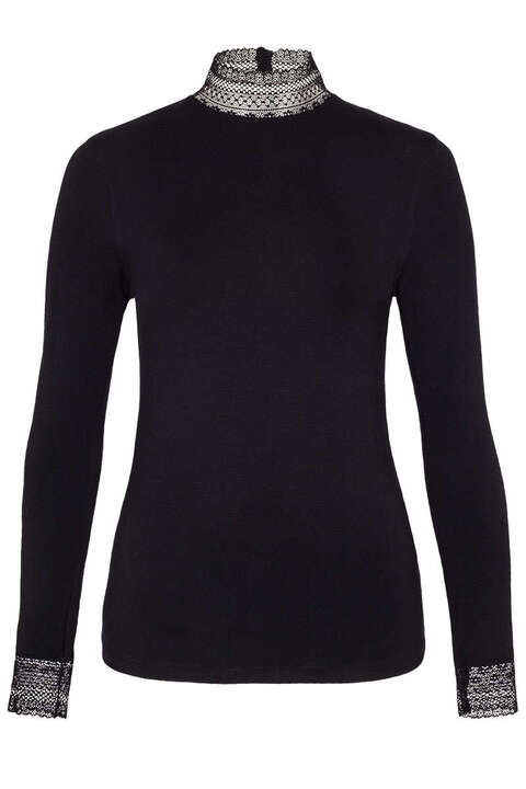 Damen Trachten-Longshirt mit Spitze schwarz