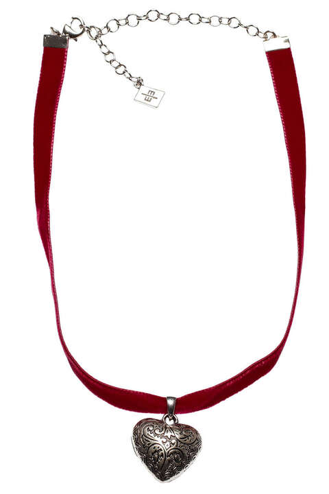 Trachten Halskette Herz mit Samtband scarlett rot