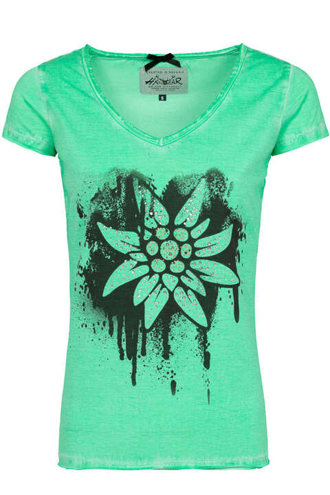 Damen Trachten T-Shirt mit Edelweiss grün