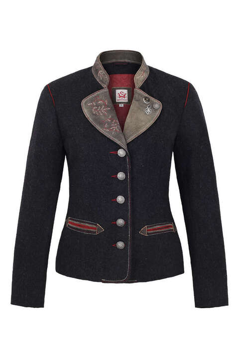 Damen Trachtenblazer Wolle Ziegenvelour grau rot