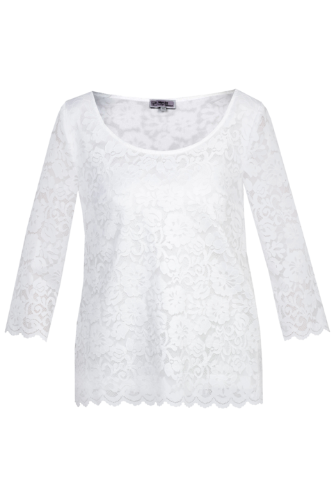 Trachtenbluse Blusenshirt mit Spitze und 3/4-Arm offwhite