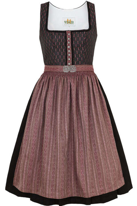 Midi-Dirndl grau mit rosa Broschen-Schrze