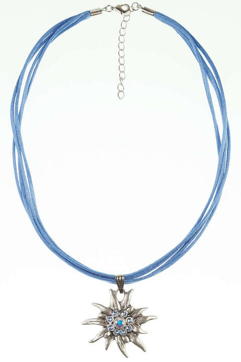 Trachten Halskette Edelweiß groß taubenblau