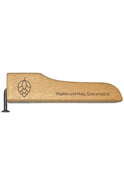 Flaschenffner Holz mit Nagel und Magneten 'Hopfen & Malz'