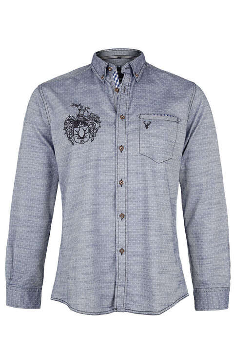 Trachtenhemd Slim-fit mit Stickerei blau
