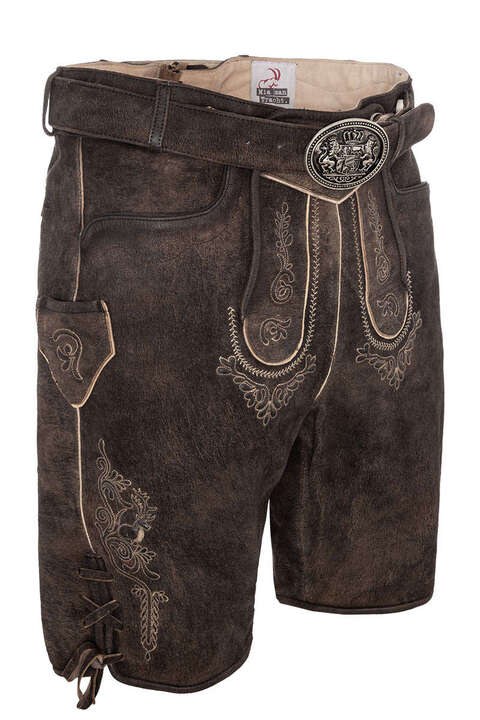 Lederhose kurz Wildbock mit Grtel und Trger dunkelbraun