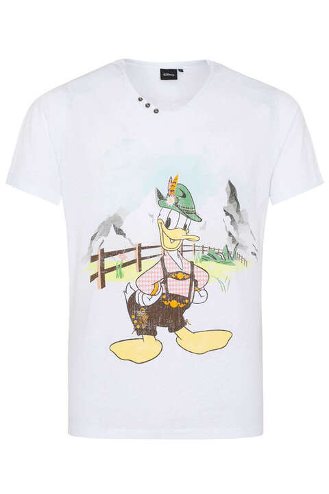 Herren Trachten-T-Shirt mit Donald Duck-Motiv wei