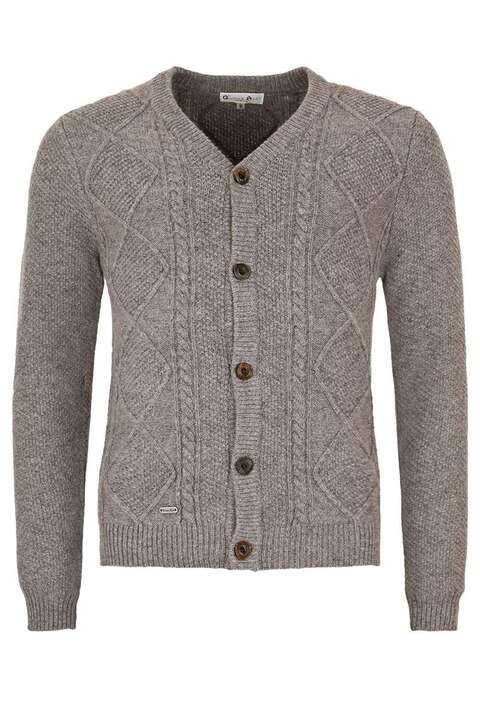 Herren Trachten-Strickjacke mit Zopfmuster grau