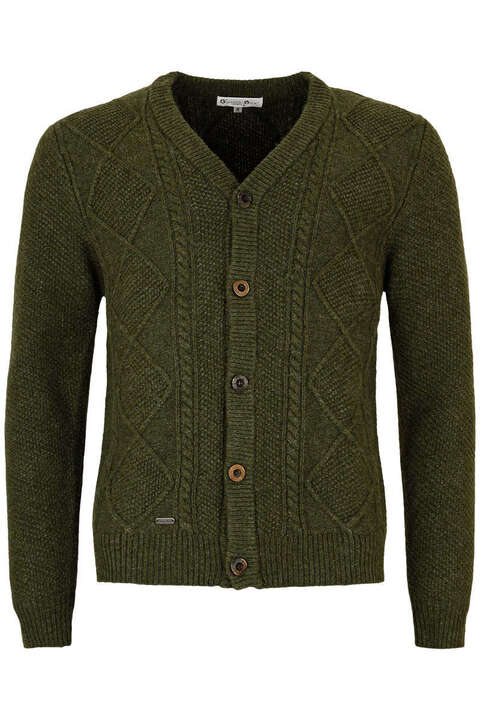 Herren Trachten-Strickjacke mit Zopfmuster oliv