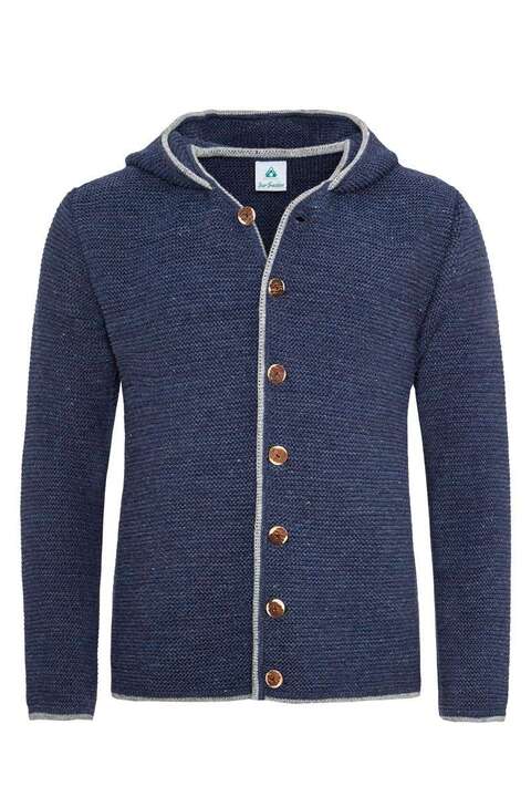 Herren Trachtenstrickjacke mit Kapuze jeansblau