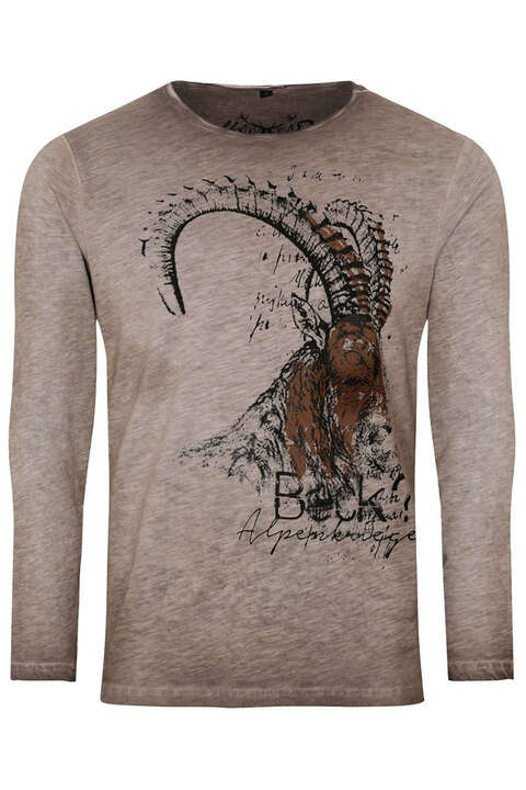 Herren Longsleeve mit Steinbock braun