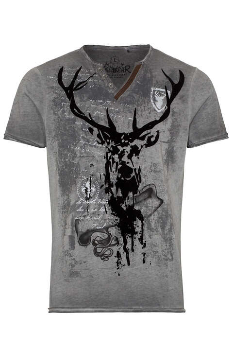 Herren T-Shirt mit geflocktem Hirsch grau