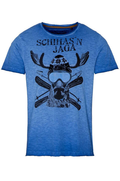 Herren Trachten T-Shirt 'SCHIHAS'N JAGA' blau