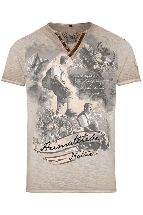 Herren Trachtenshirt 'Heimatliebe' beige