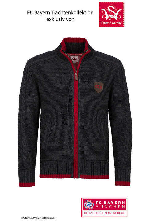 FCB Herren Strickjacke mit FCB Stick dunkelgrau rot