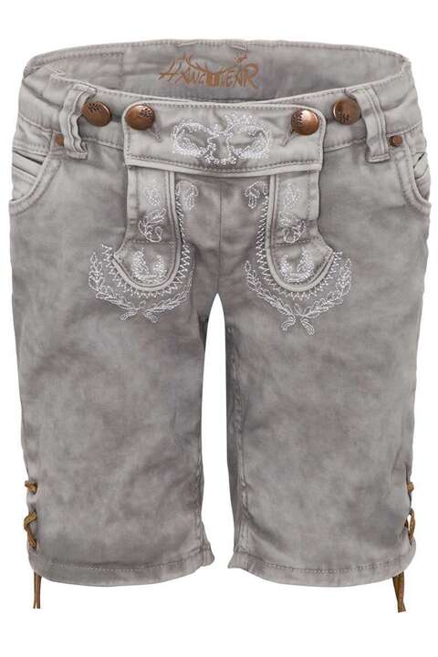 Kinder Jeansshort in Lederhosenoptik hellgrau