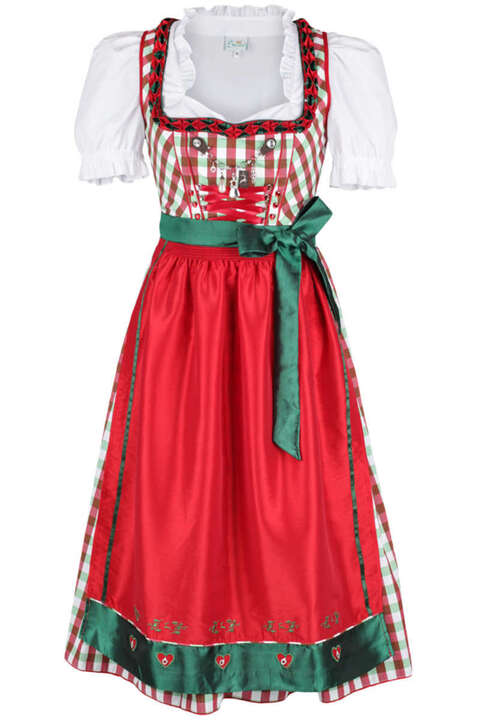 Knielanges Dirndl grn rot-wei-kariert