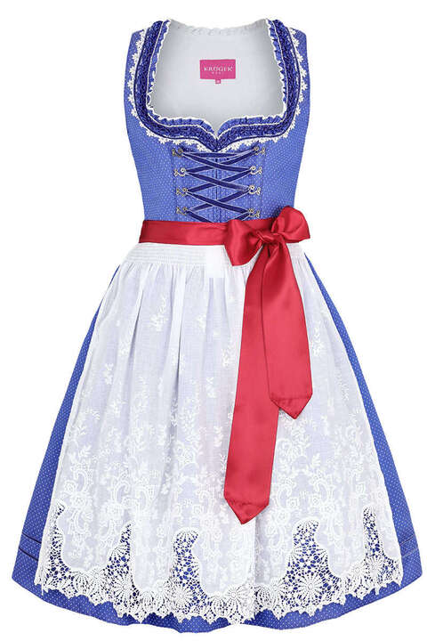 Mini Dirndl mit Baumwollspitzen-Schrze blau