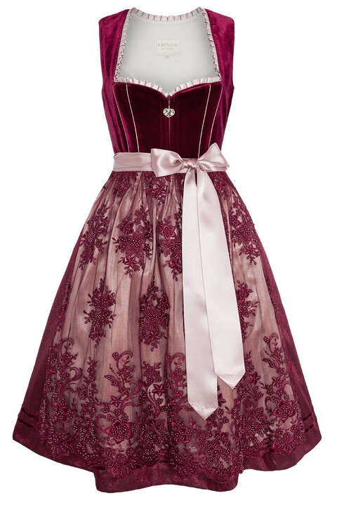 Midi-Dirndl Perlenschrze bordeaux