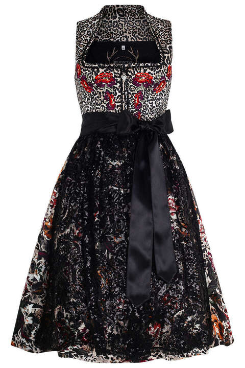 Midi Dirndl Leoparden-Optik creme schwarz